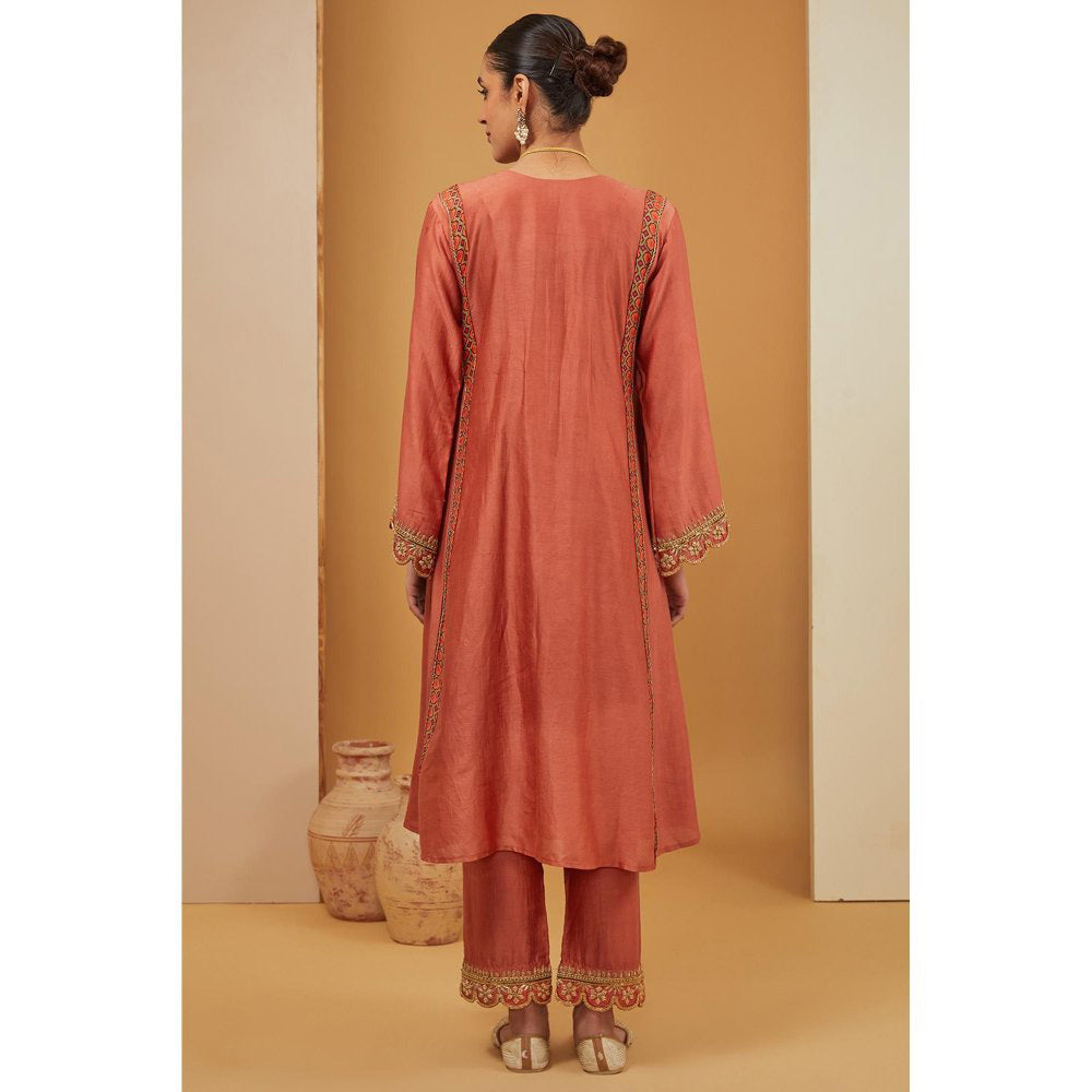 Neha Khullar Rust Kurta with Pant and Dupatta (Set of 3)