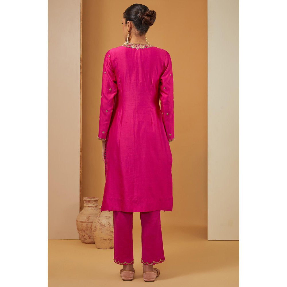 Neha Khullar Pink Fuscia Kurta with Pant and Dupatta (Set of 3)