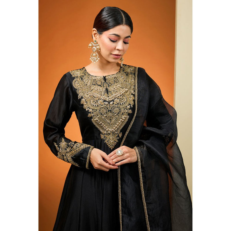 Neha Khullar Black Anarkali with Dupatta (Set of 2)