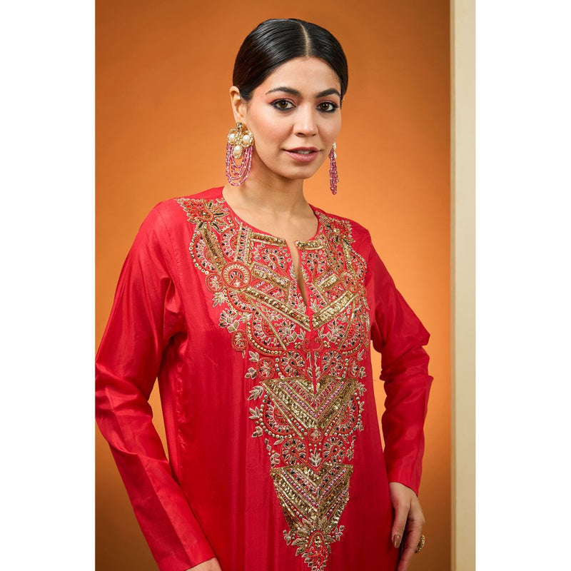 Neha Khullar Red Kurta with Pant (Set of 2)