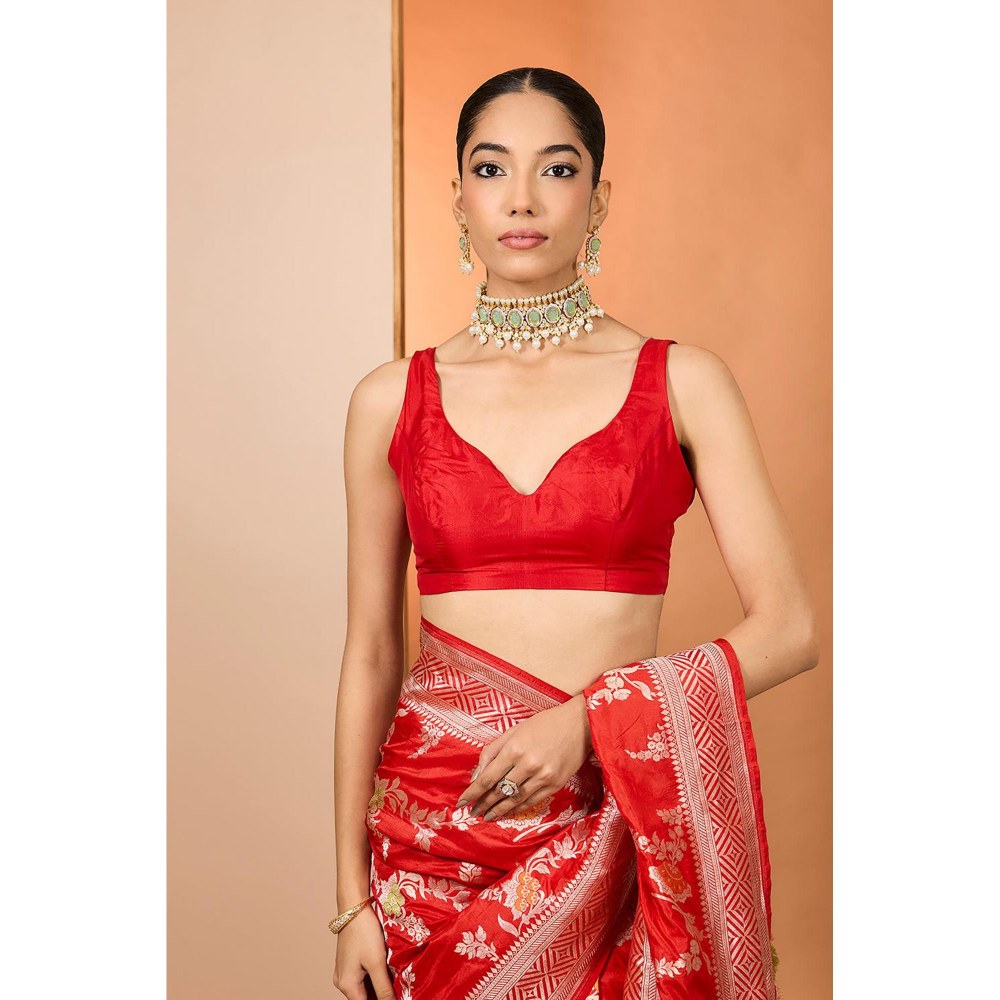Neha Khullar Red Woven Pre Drape Saree and Unstitched Blouse