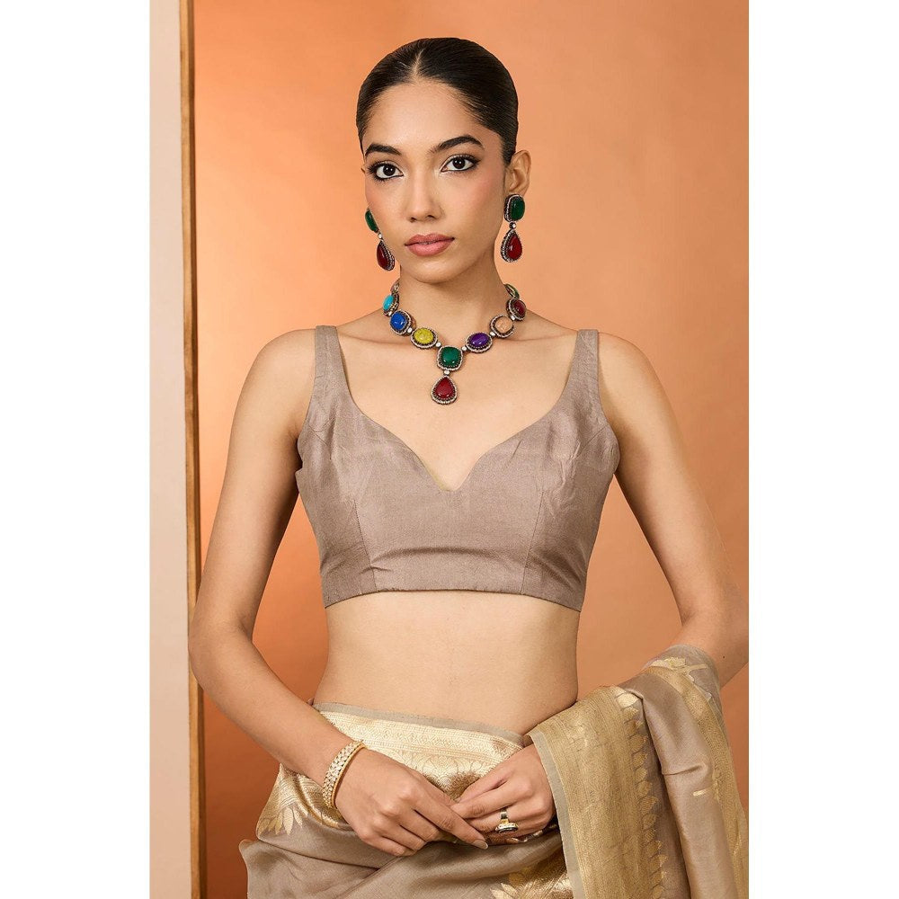 Neha Khullar Brown Woven Pre Drape Saree and Unstitched Blouse