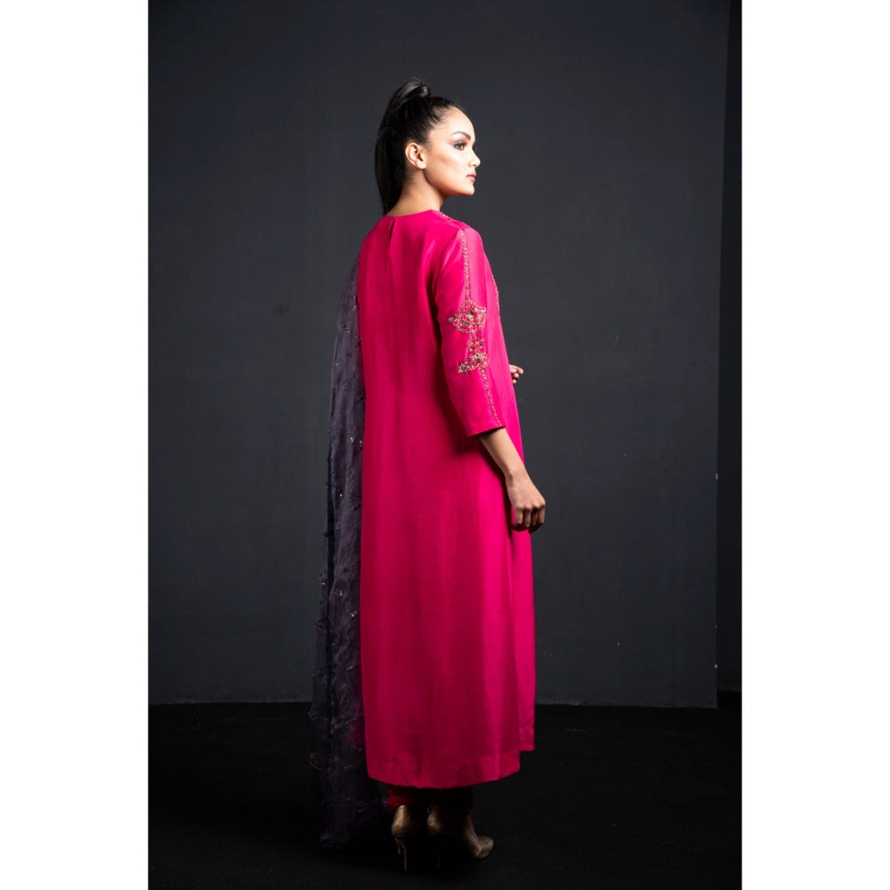 Neha Tarun Pink Pleated Anarkali with Churidar and Dupatta (Set of 3)
