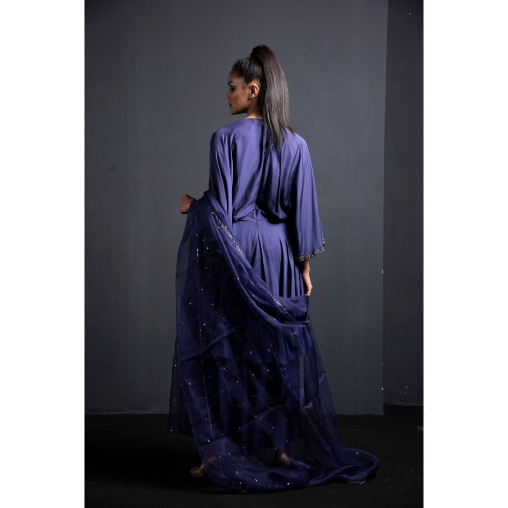 Neha Tarun Blue Kaftan with Palazzo and Dupatta (Set of 3)