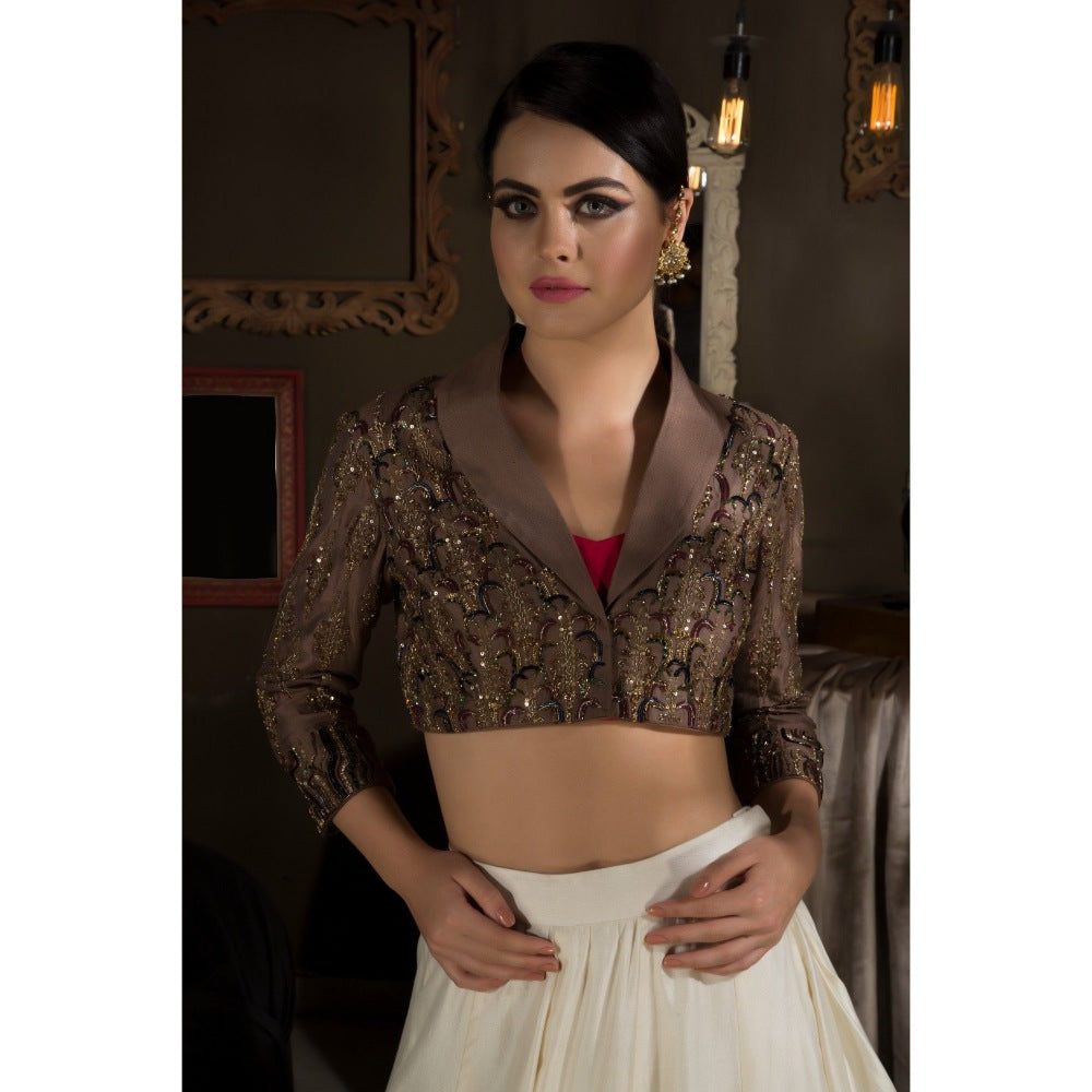 Neha Tarun Brown Colour Block Lehenga with Blouse (Set of 2)