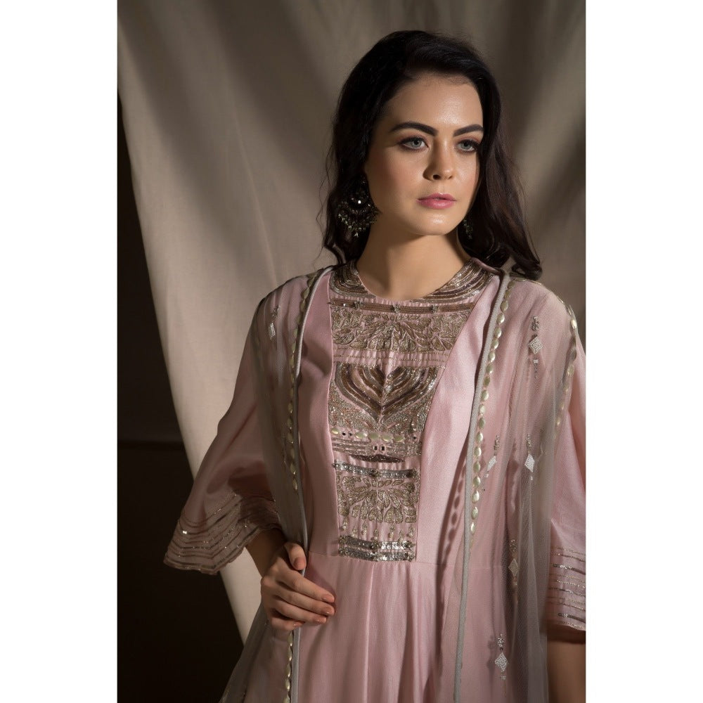 Neha Tarun Pink Anarkali with Cape and Pant (Set of 3)