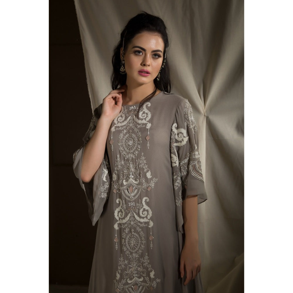 Neha Tarun Grey A Line Kurta with Pant and Dupatta (Set of 3)