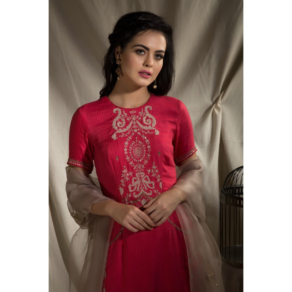 Neha Tarun Red Short Kurta with Sharara and Dupatta (Set of 3)