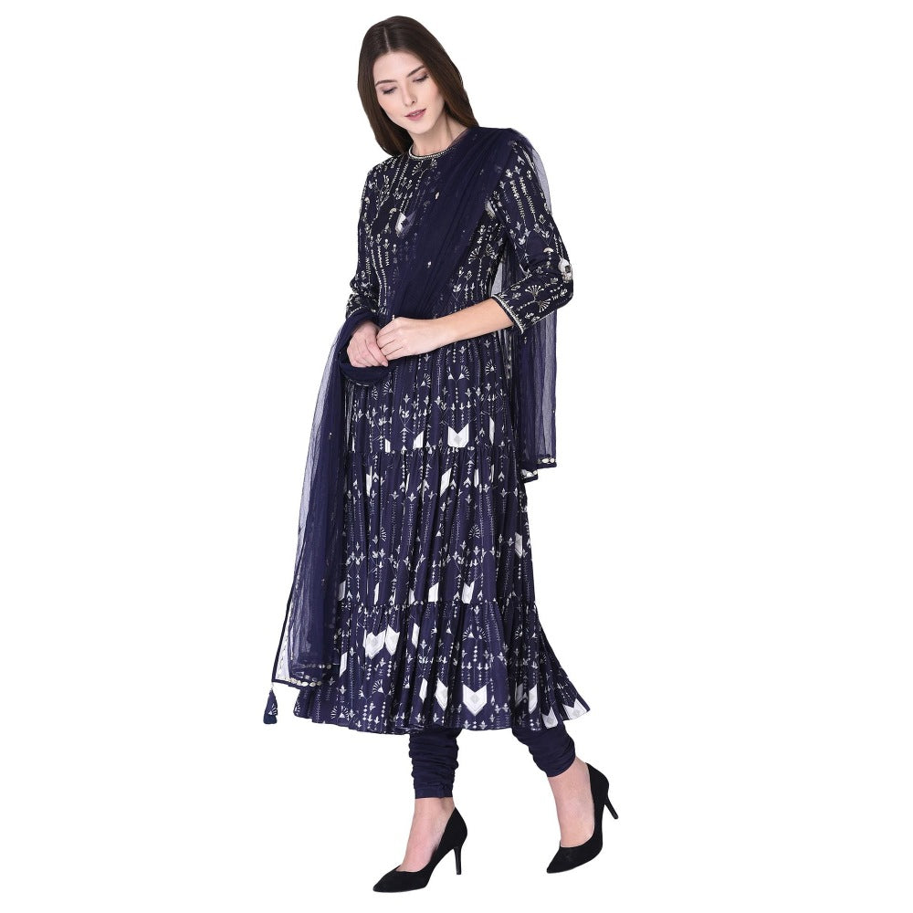 Neha Tarun Embellished & Embroidered Anarkali Kurta with Churidar and Dupatta (Set of 3)