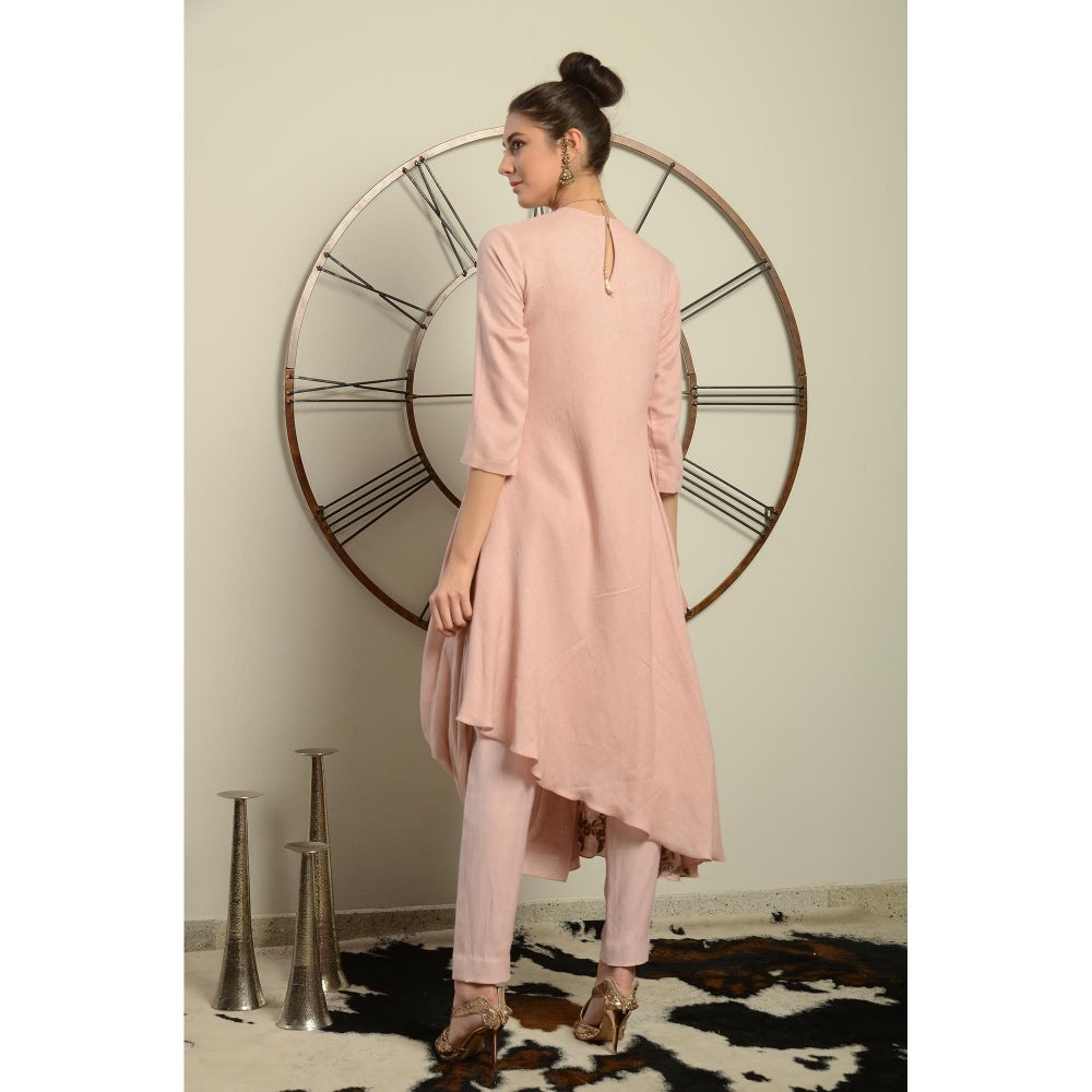 Neha Tarun Pink Drape Kurta with Straight Pants (Set of 2)