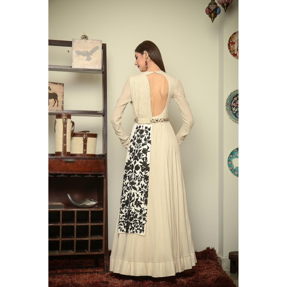 Neha Tarun Ivory Anarkali Kurta with Embroidered Dupatta and Belt (Set of 3)