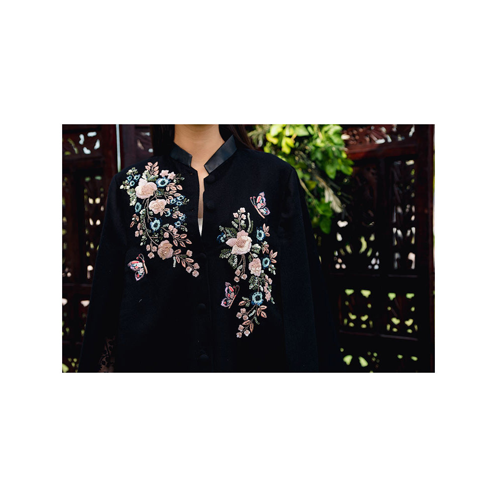 NEIZA Black with Navy and Pink Embroidery Cape