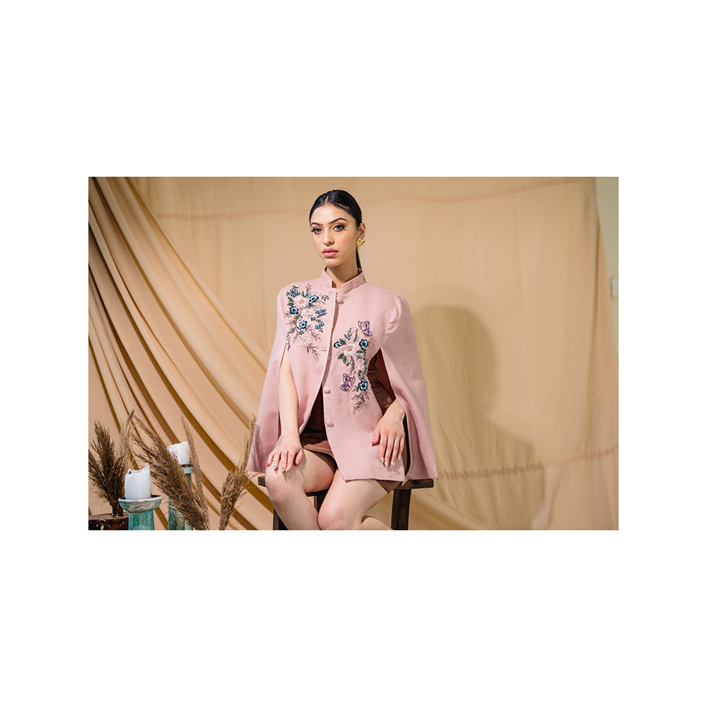 NEIZA Blush Pink with Navy and Pink Embroidery Cape