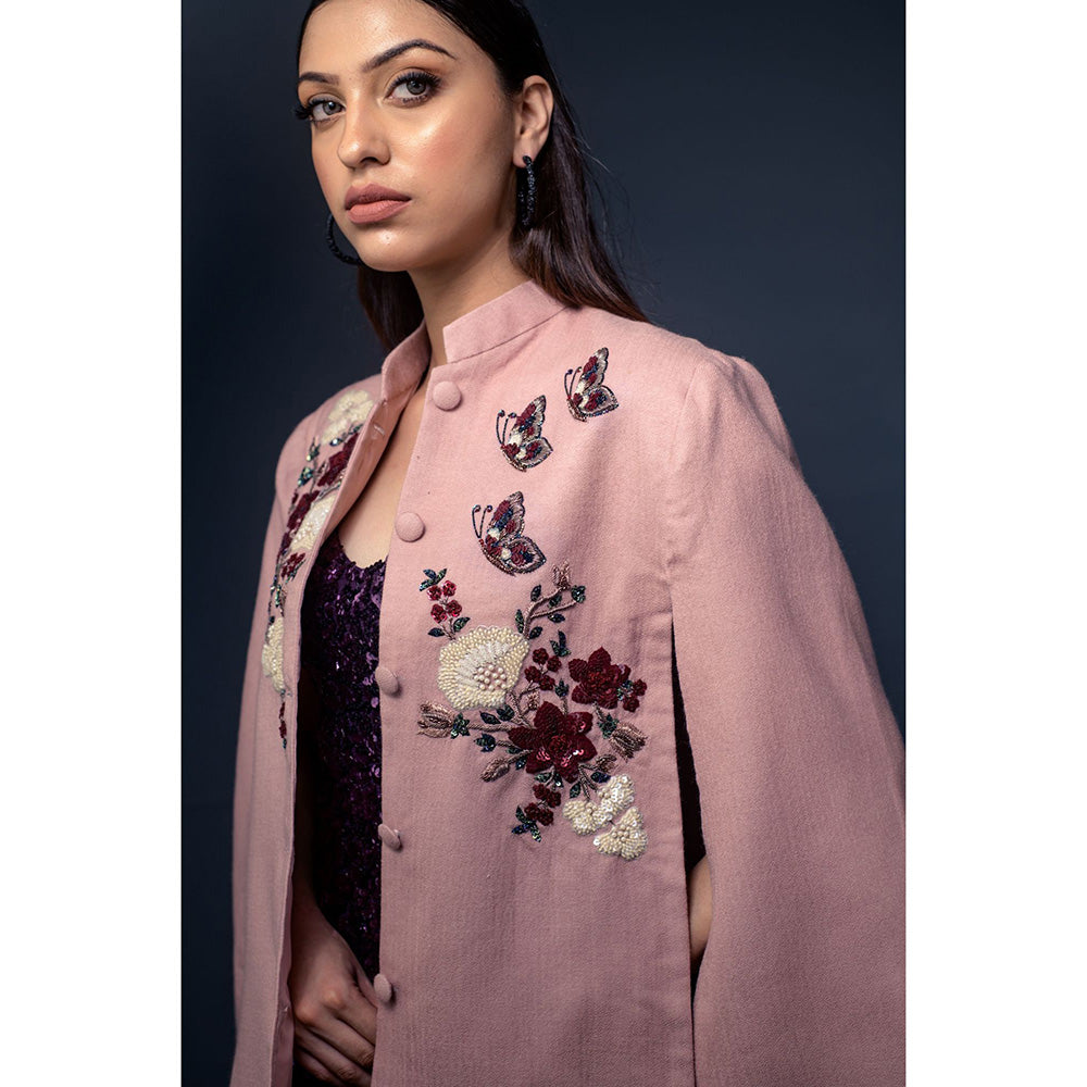 NEIZA Blush Pink with Red and White Embroidery Cape