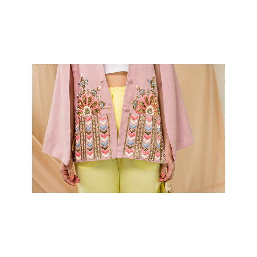 NEIZA Blue Pink with Peach and Blue Embroidery Cape