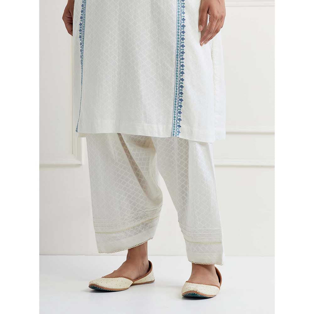 NEMAANI Off White Embroidered Aline Kurta with Salwar Pant (Set of 2)
