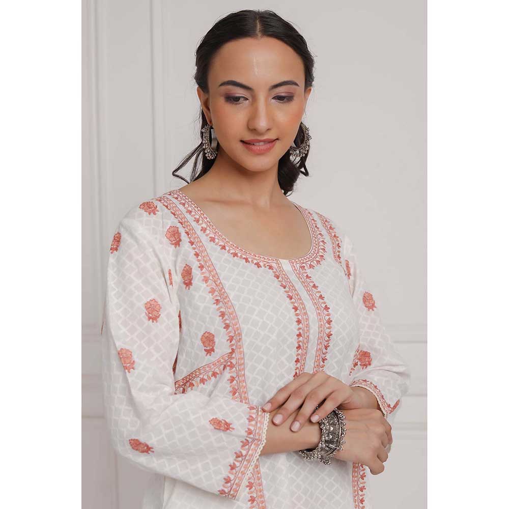 NEMAANI Peach Embroidered Aline Kurta with Salwar Pant (Set of 2)