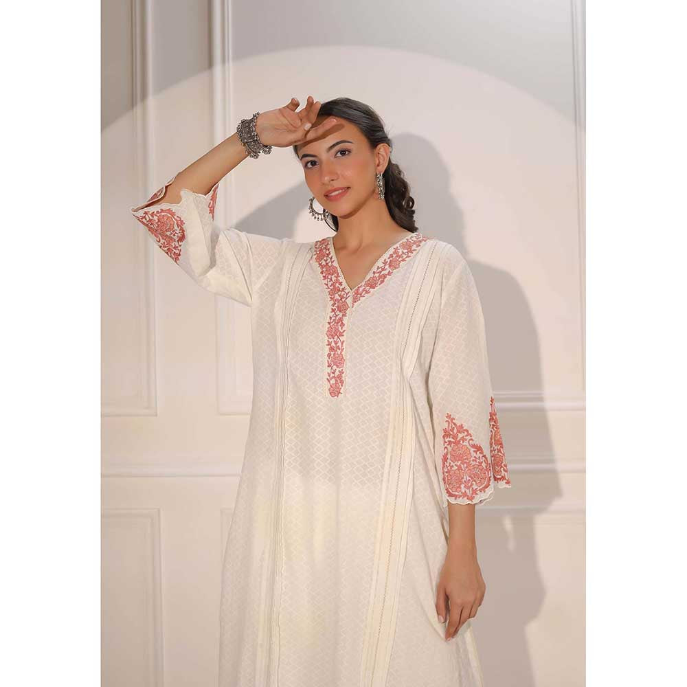 NEMAANI Peach Embroidered Kurta with Salwar Pant (Set of 2)