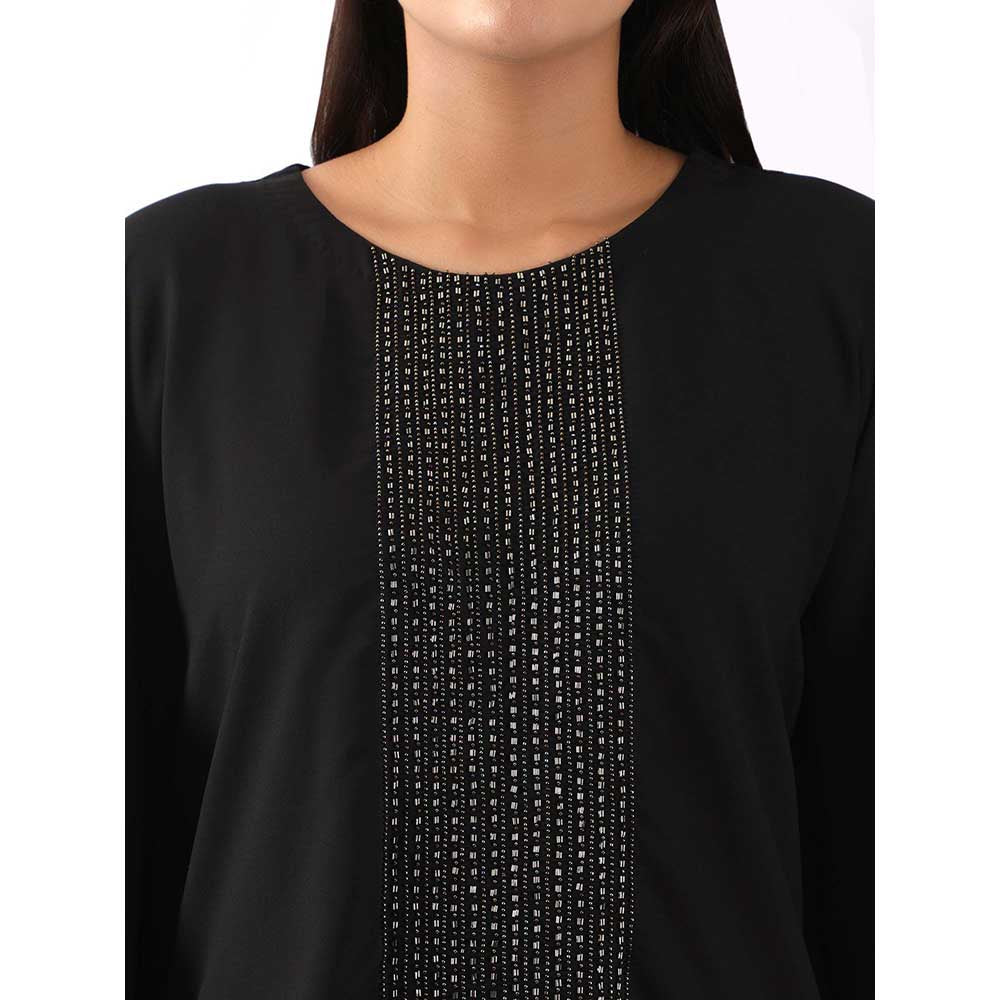 NEMAANI Black Embroidered Kaftan With Dhoti Pant (Set of 2)