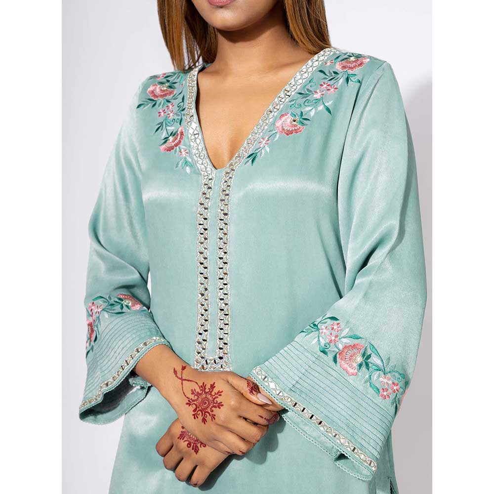 NEMAANI Blue Side Boota Kurta with Pant and Dupatta (Set of 3)