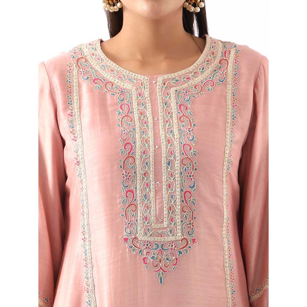 NEMAANI Blush Pink Embroidered A-Line Kurta with Salwar Pant and Dupatta (Set of 3)