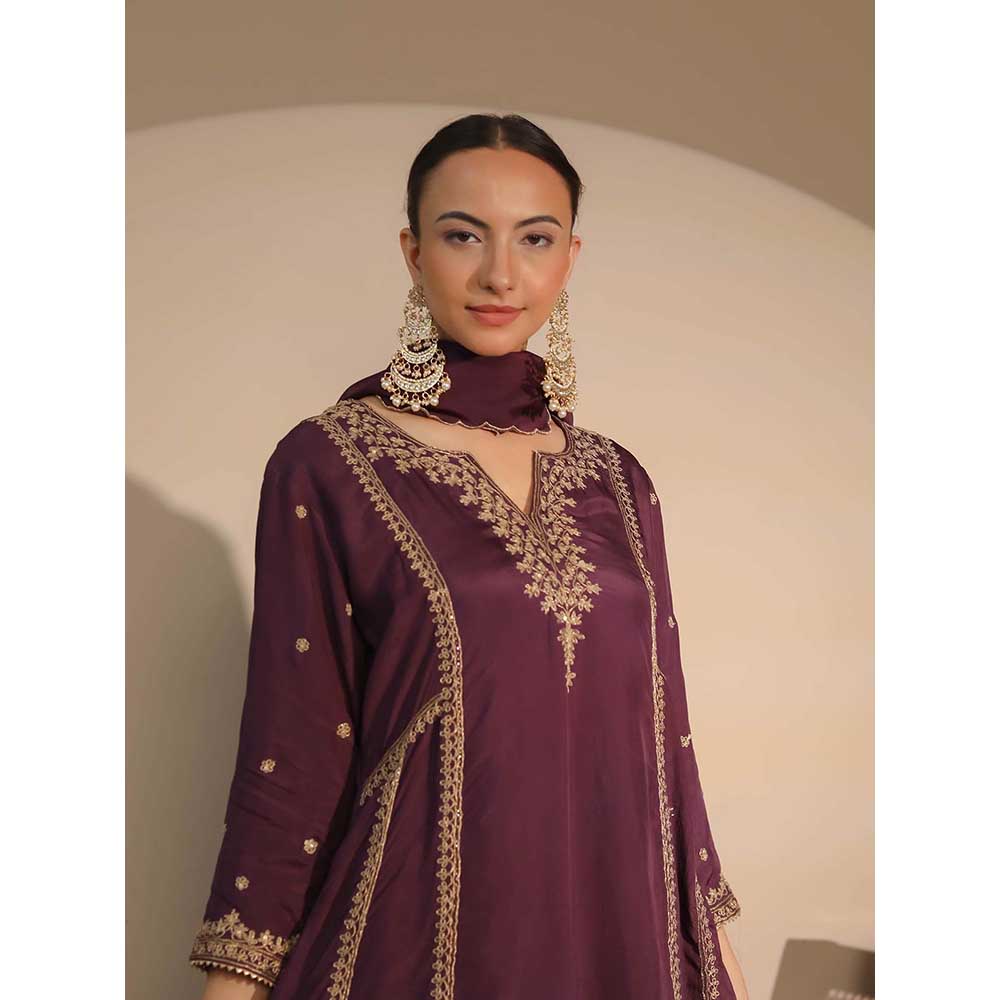 NEMAANI Purple A-Line Kurta with Salwar Pant and Dupatta (Set of 3)