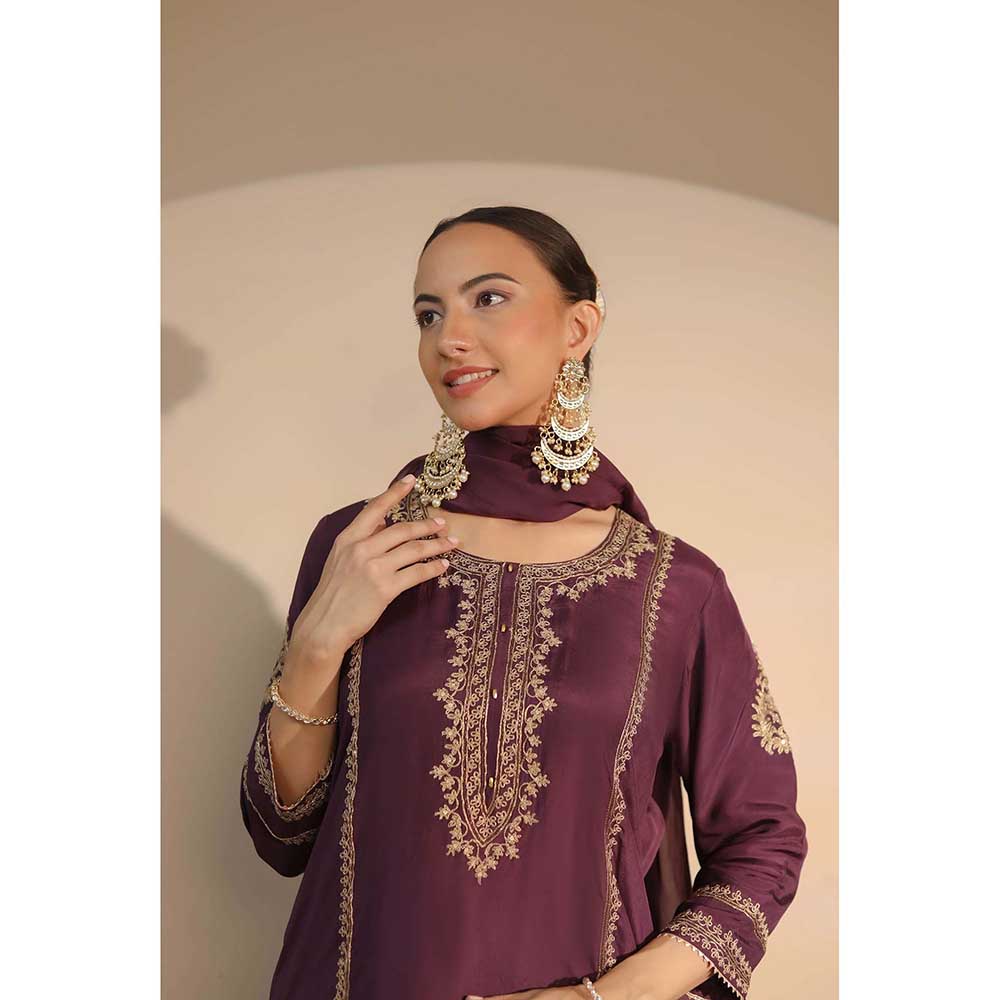 NEMAANI Purple Dori Kurta with Dhoti Pant and Dupatta (Set of 3)