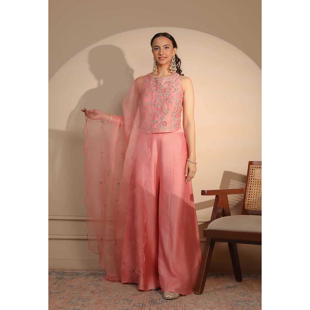 NEMAANI Pink Corset Flared Top with Palazzo and Dupatta (Set of 3) – Nykaa  Fashion