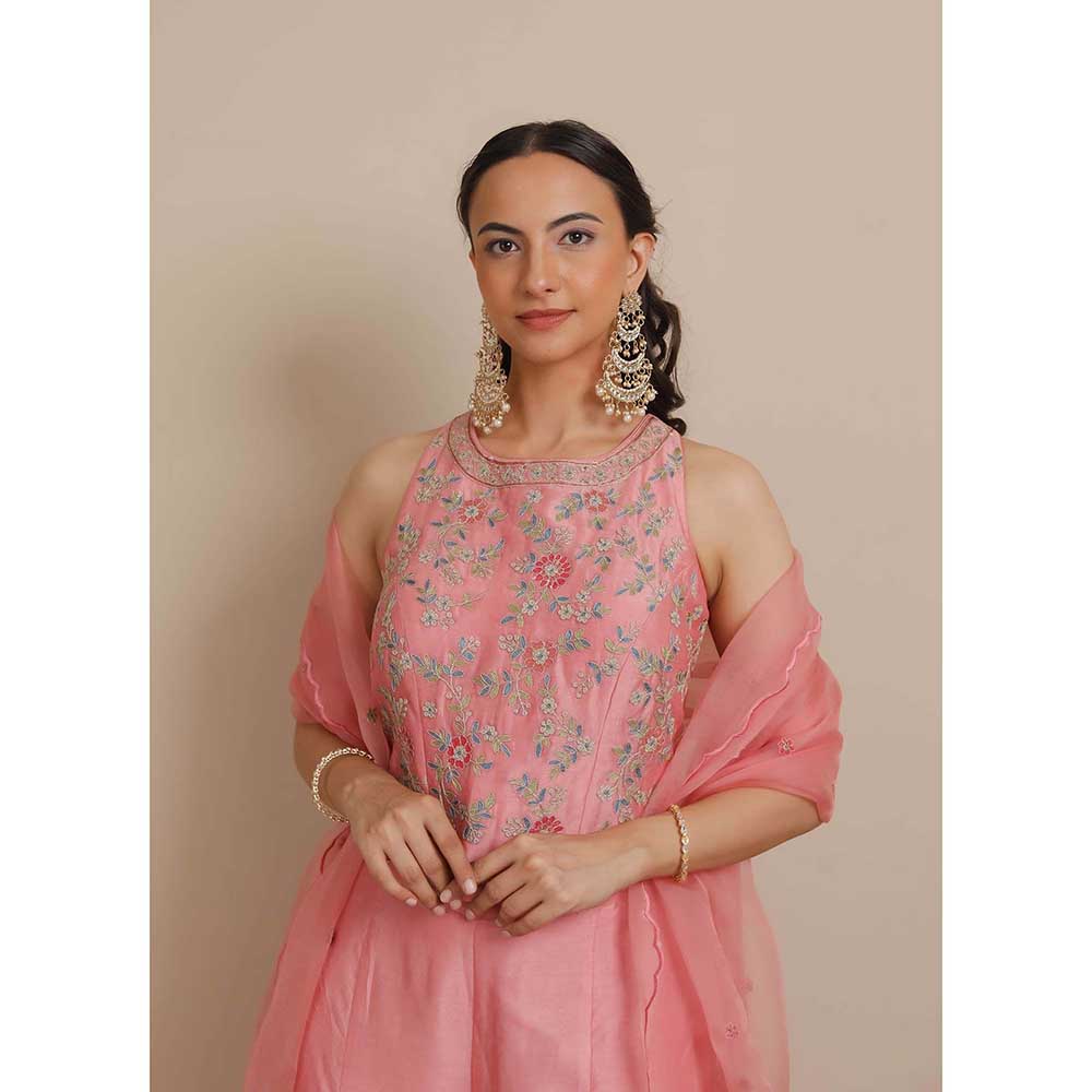 NEMAANI Pink Corset Flared Top with Palazzo and Dupatta (Set of 3)