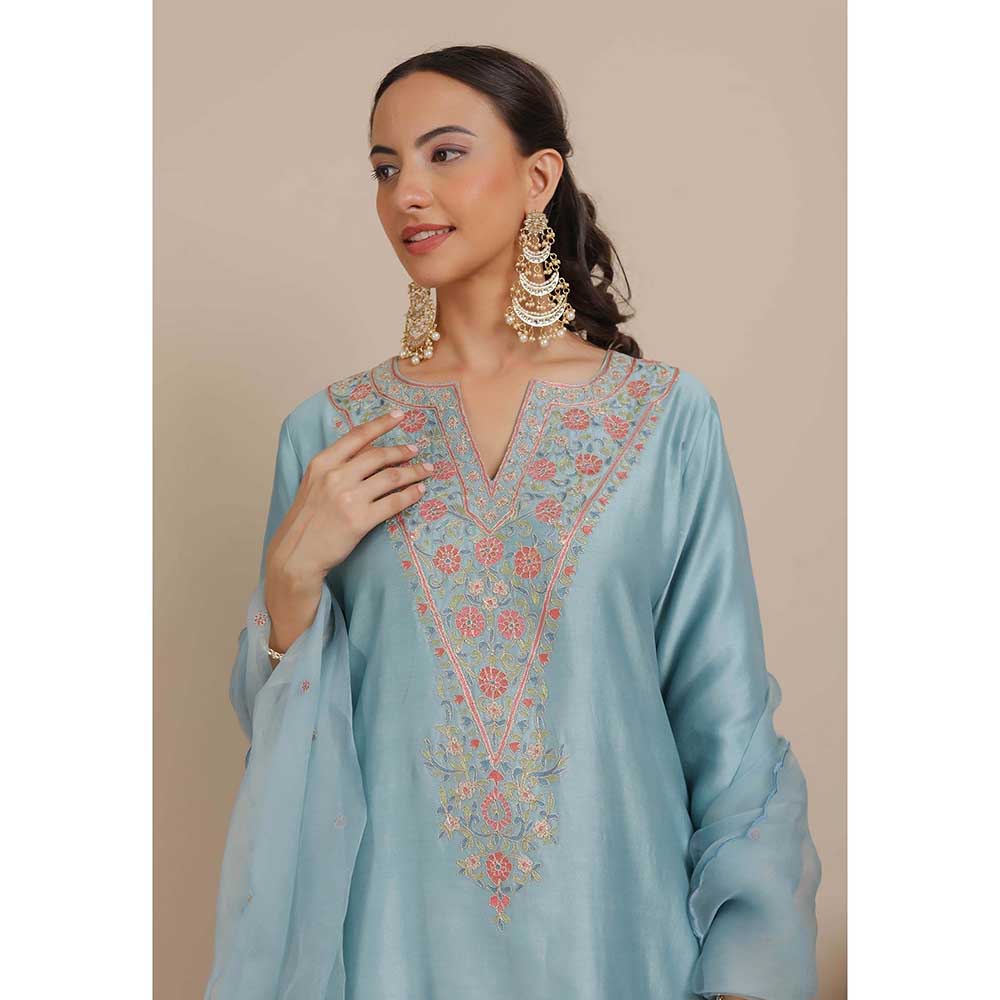 NEMAANI Blue A-Line Kurta with Salwar Pant and Dupatta (Set of 3)