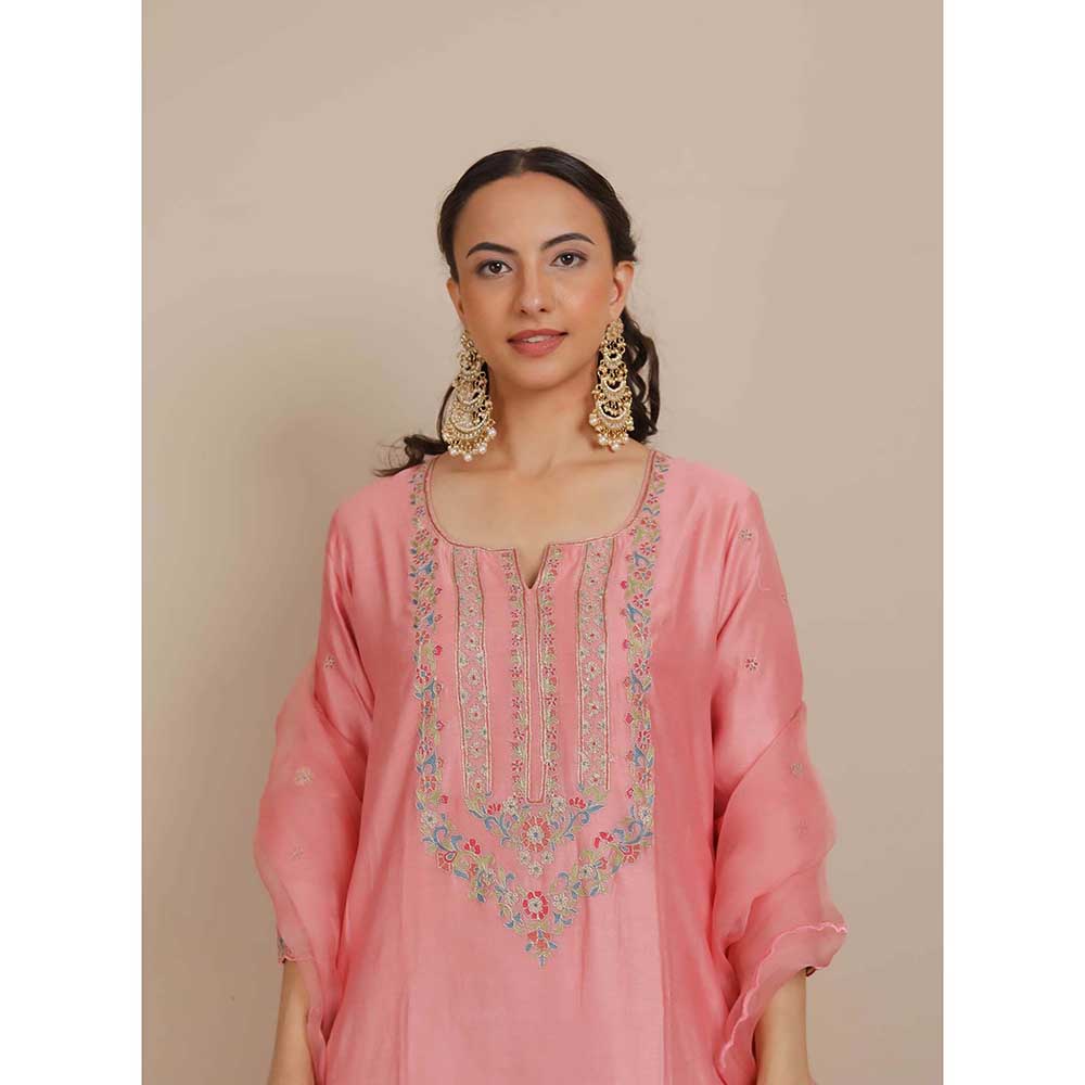 NEMAANI Pink Kurta with Pant and Dupatta (Set of 3)