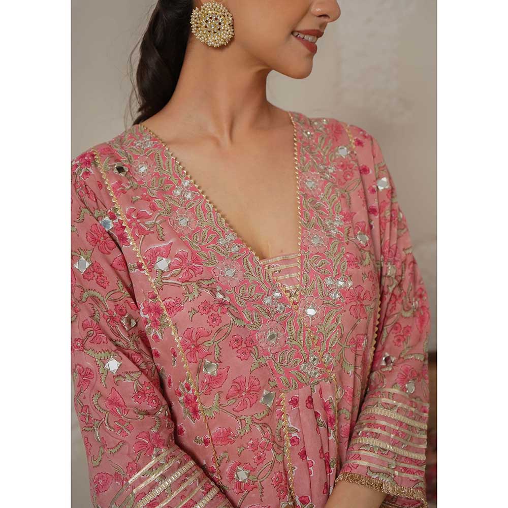 NEMAANI Ira Pink A-Line Kurta with Pant and Dupatta