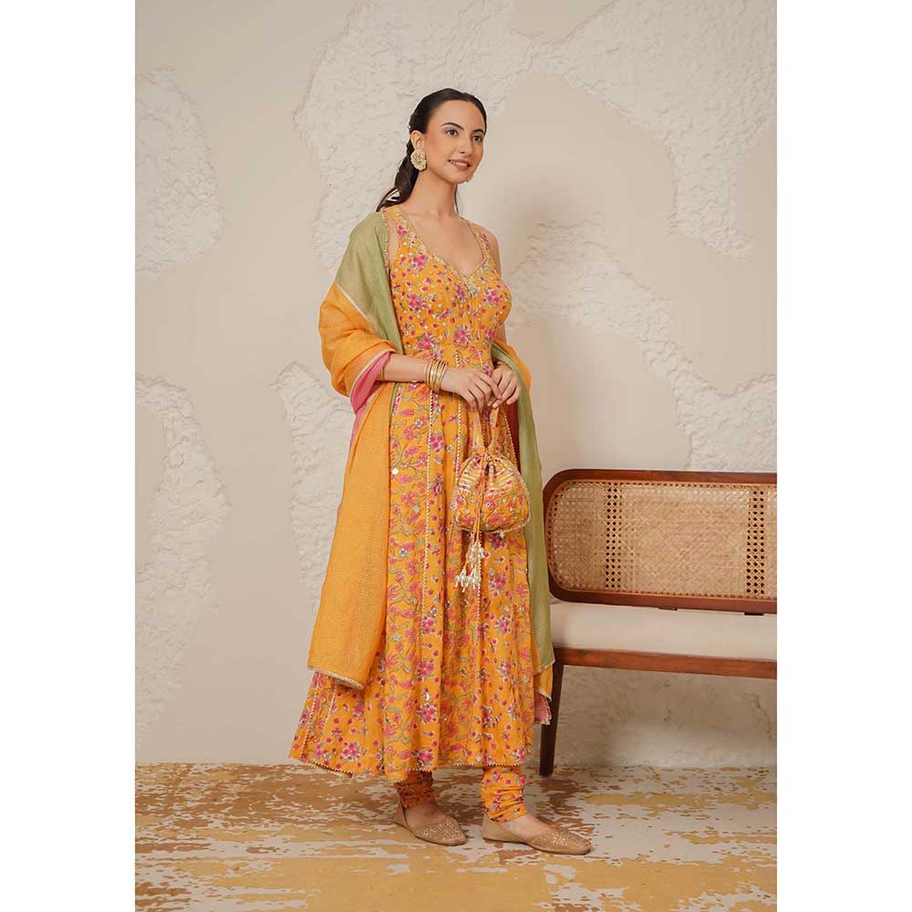 NEMAANI Naaz Yellow Anarkali with Churidar and Dupatta