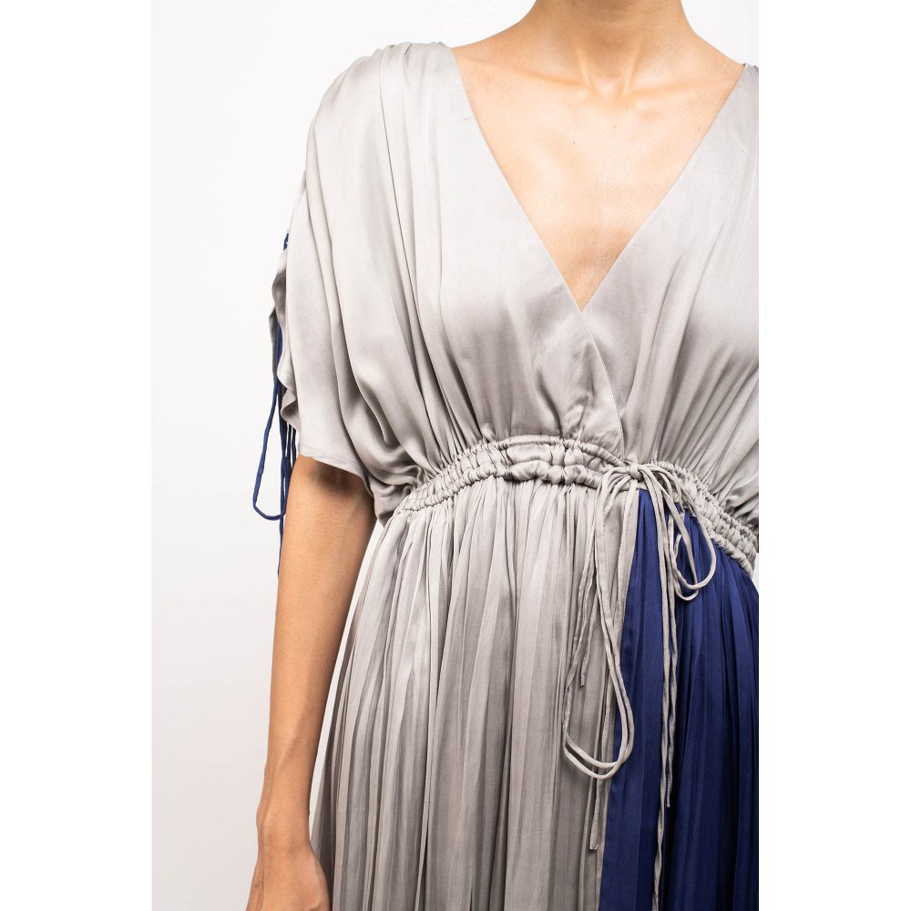 NEORA BY NEHAL CHOPRA Grey & Blue Angrakha Midi Dress