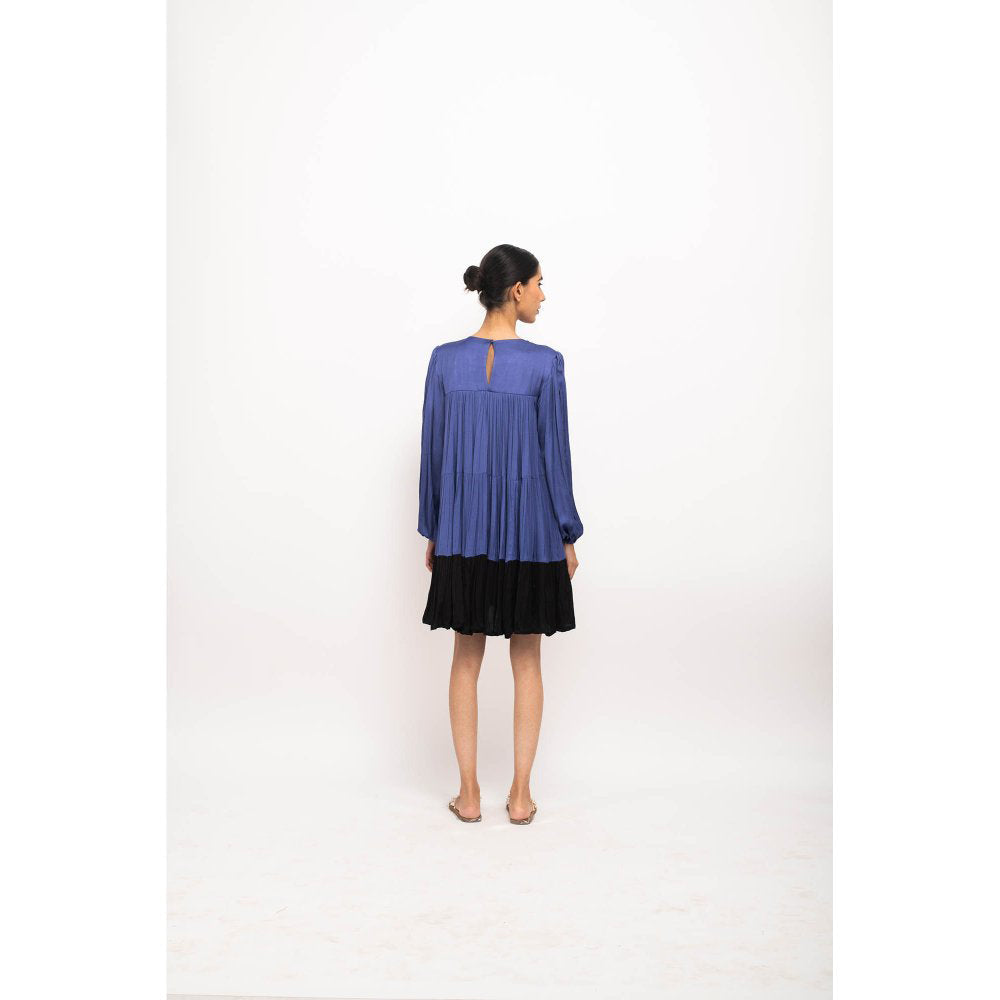 NEORA BY NEHAL CHOPRA Navy Blue & Black Gather Short Mini Dress