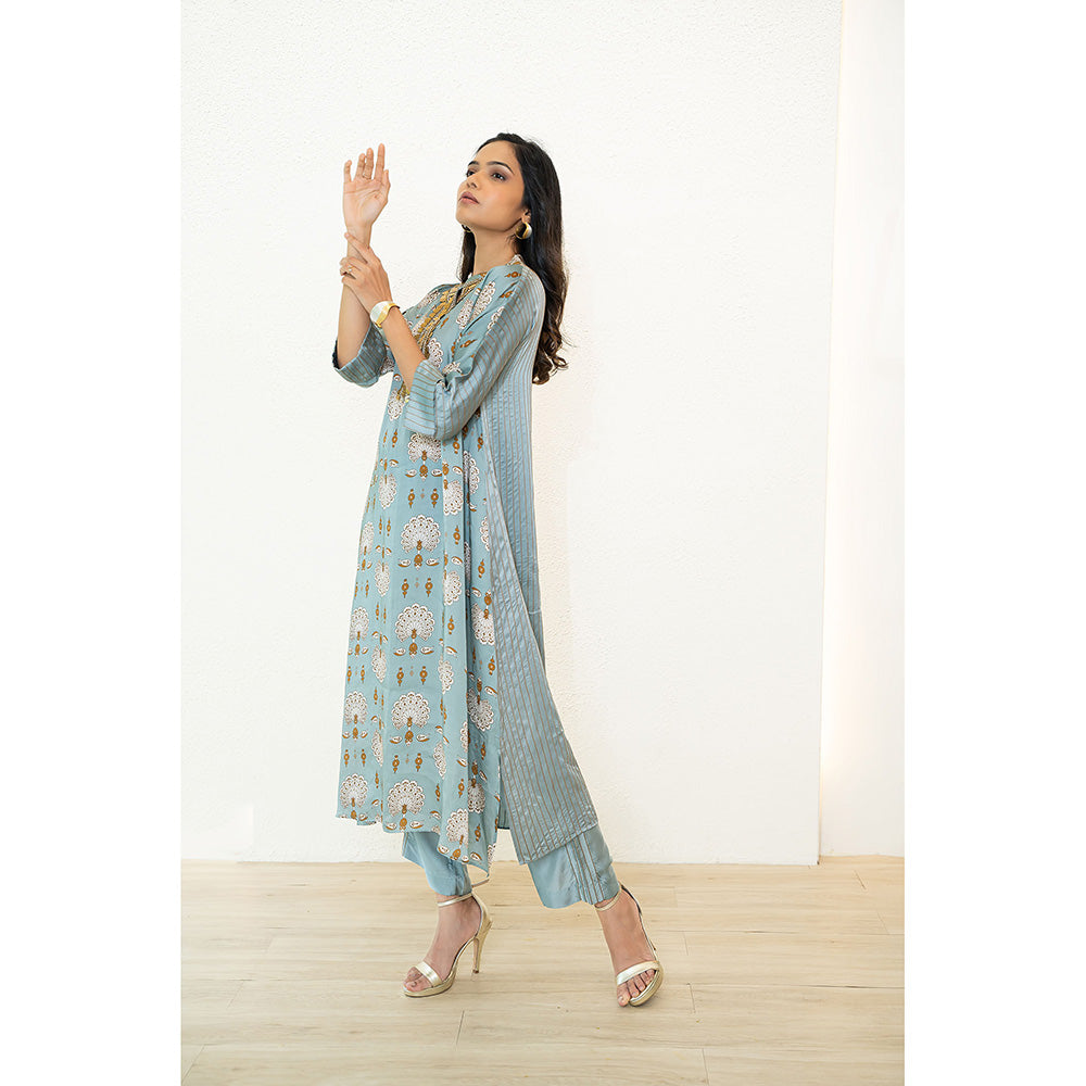 Nidhii Goyal Blue Satin Coin Kurta with Pant (Set of 2)