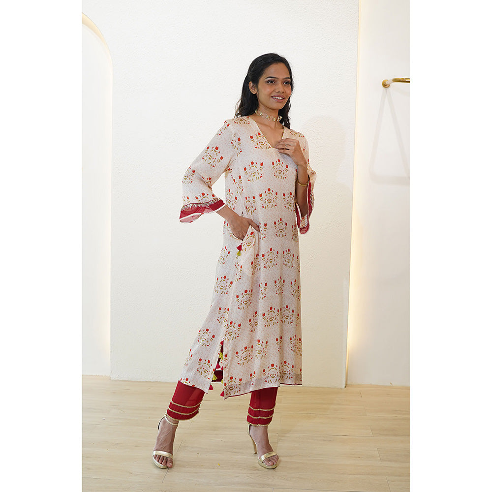 Nidhii Goyal Red A Line Bagh Print Kurta with Pant (Set of 2)