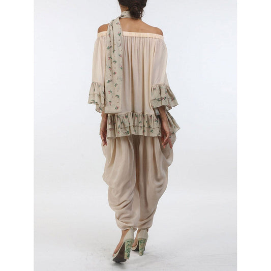 Nikasha Bloom Champagne Grey Cold Shoulder Cotton Top