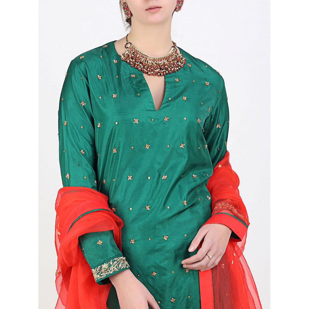 Nikasha Rani Green Silk Salwar And Dhoti With Dupatta - Set of 3