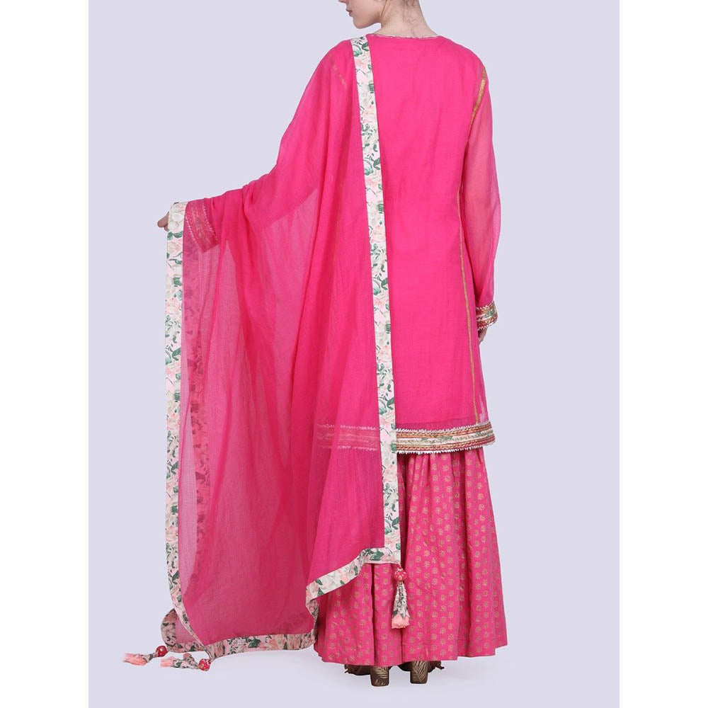 Nikasha Rani Hot Pink Gold Foil Kalidar With Net Dupatta - Set of 3