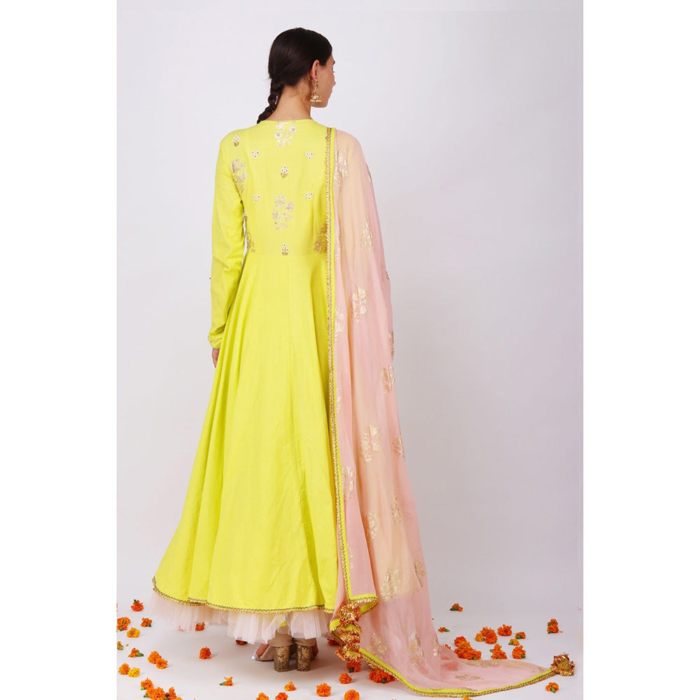 Nikasha Lime Green Rani Kalidar Pair With Churidar and Dupatta - Set of 3