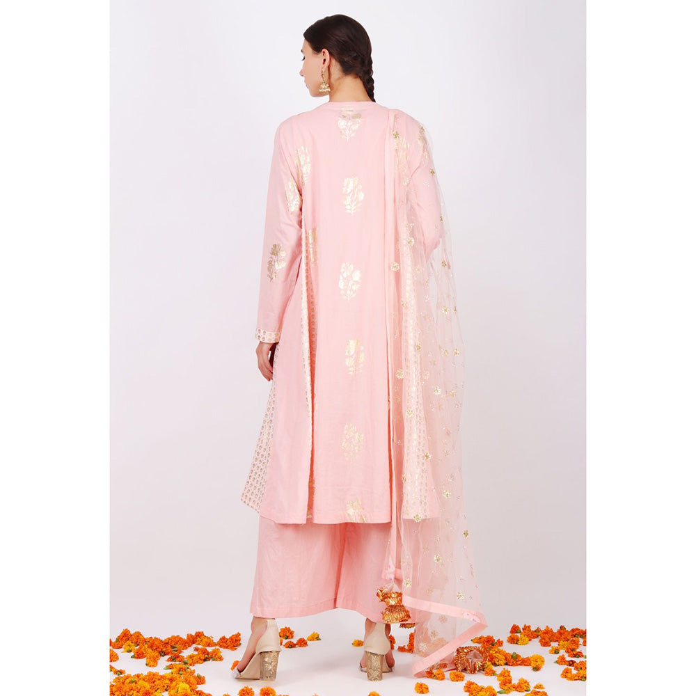 Nikasha Dusky Salmon Rani Kurta Churidar With net embroidered Dupatta - Set of 3
