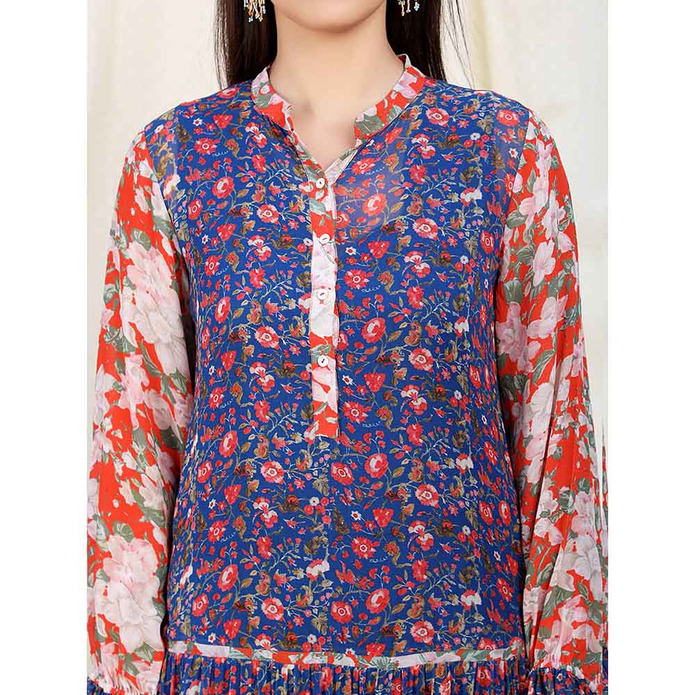 Nikasha Blue Floral Printed Long Sleeves Maxi Dress