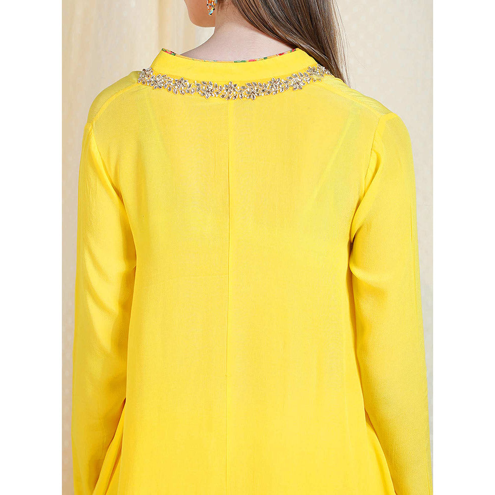 Nikasha Yellow Embellished Long Sleeves Tunic With Dhoti Pant (Set of 2)