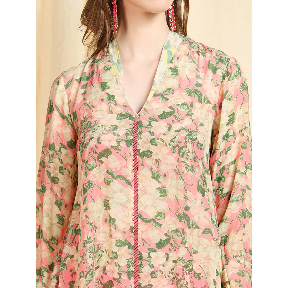 Nikasha Rose Floral Printed Balloon Sleeves Tunic With Dhoti Pant (Set of 2)
