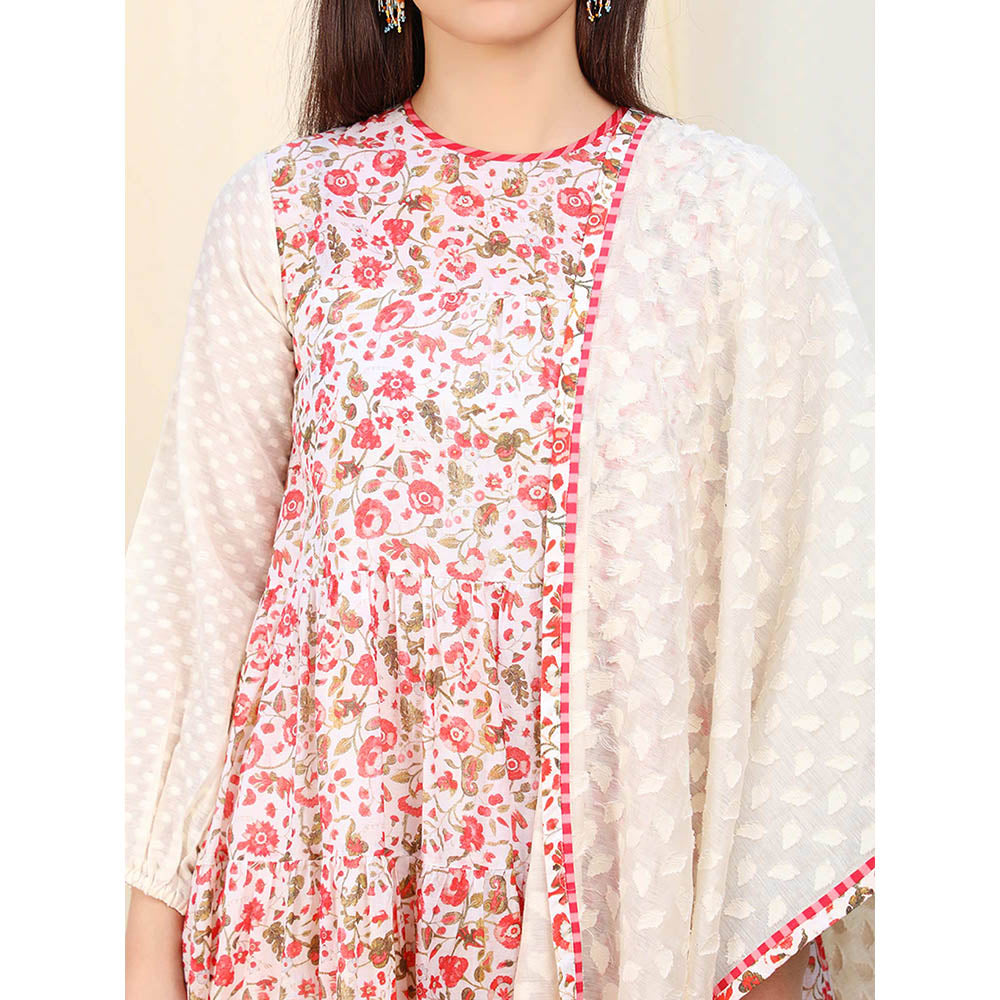 Nikasha Multi-Color Floral Printed Balloon Sleeves Kurta And Churidar With Dupatta (Set of 3)