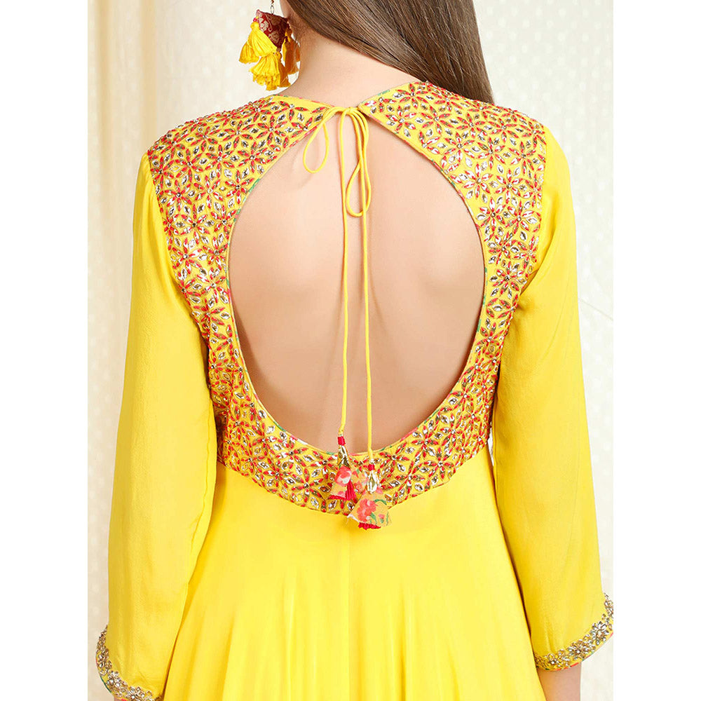 Nikasha Yellow Embellished 3/4th Sleeves Kurta And Churidar With Dupatta (Set of 3)