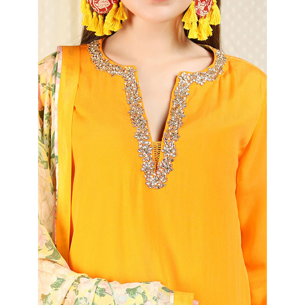 Nikasha Orange Embellished Long Sleeves Kurta And Palazzo With Dupatta (Set of 3)