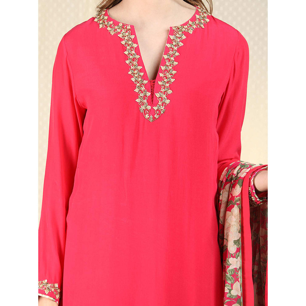 Nikasha Fuchsia Embellished Long Sleeves Kurta And Palazzo With Dupatta (Set of 3)