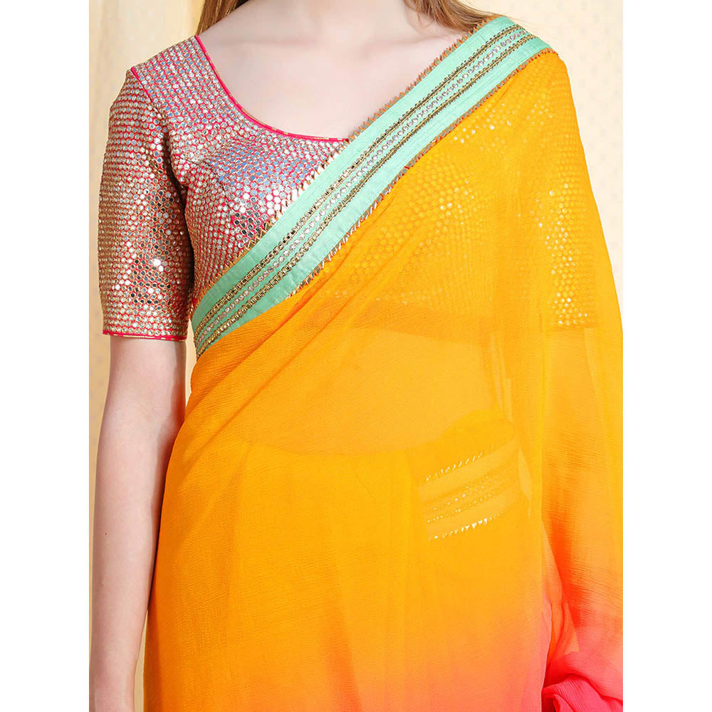 Nikasha Multi-Color Embellished Saree With Stitched Blouse